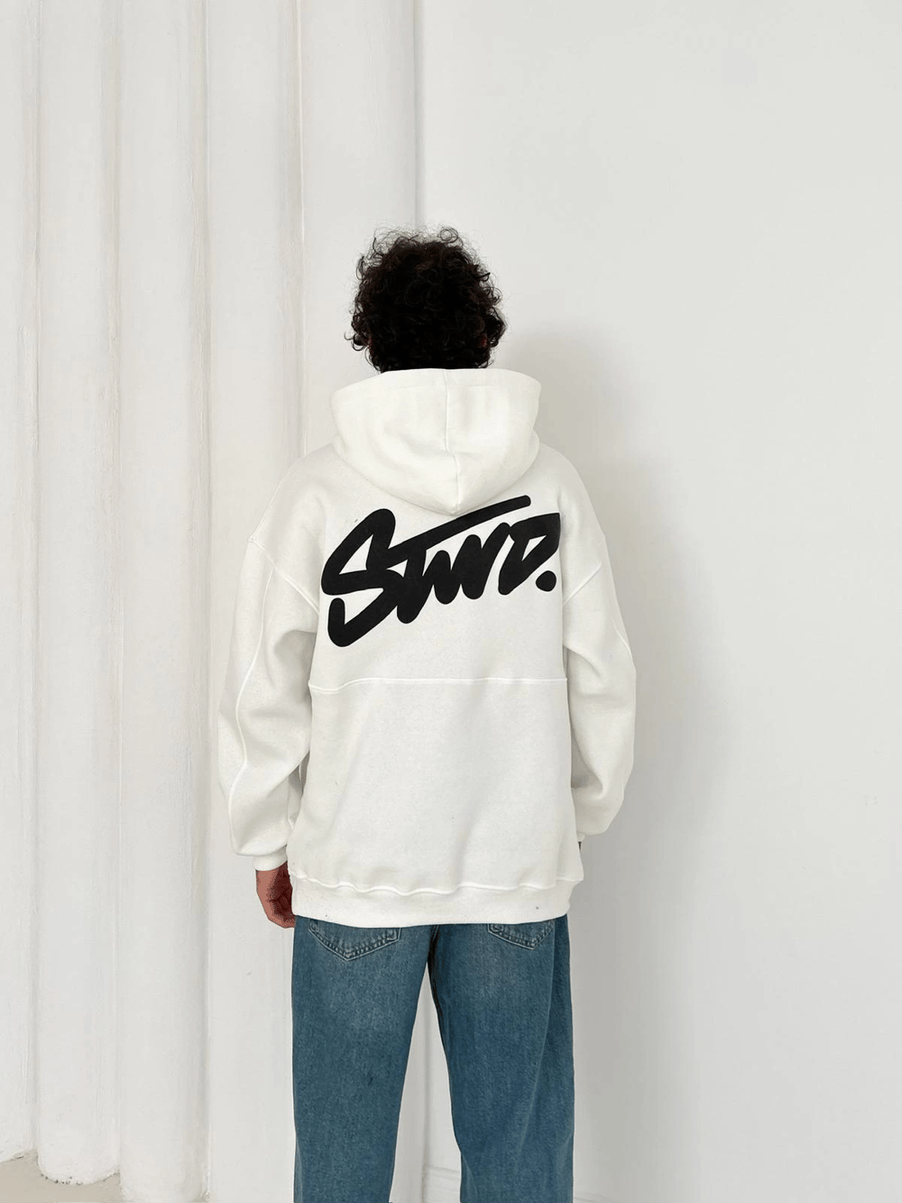 3 İPLİK PAMUKLU KUMAŞ STW KAPÜŞONLU SWEAT BEYAZ
