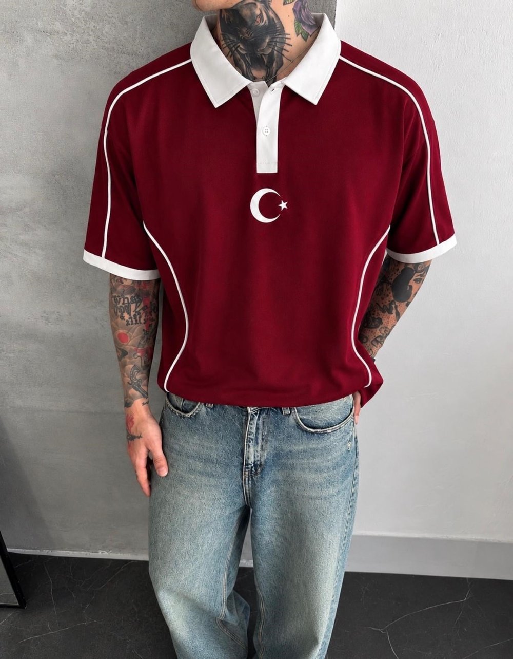 AY YILDIZ OVERSİZE POLO YAKA TİŞÖRT
