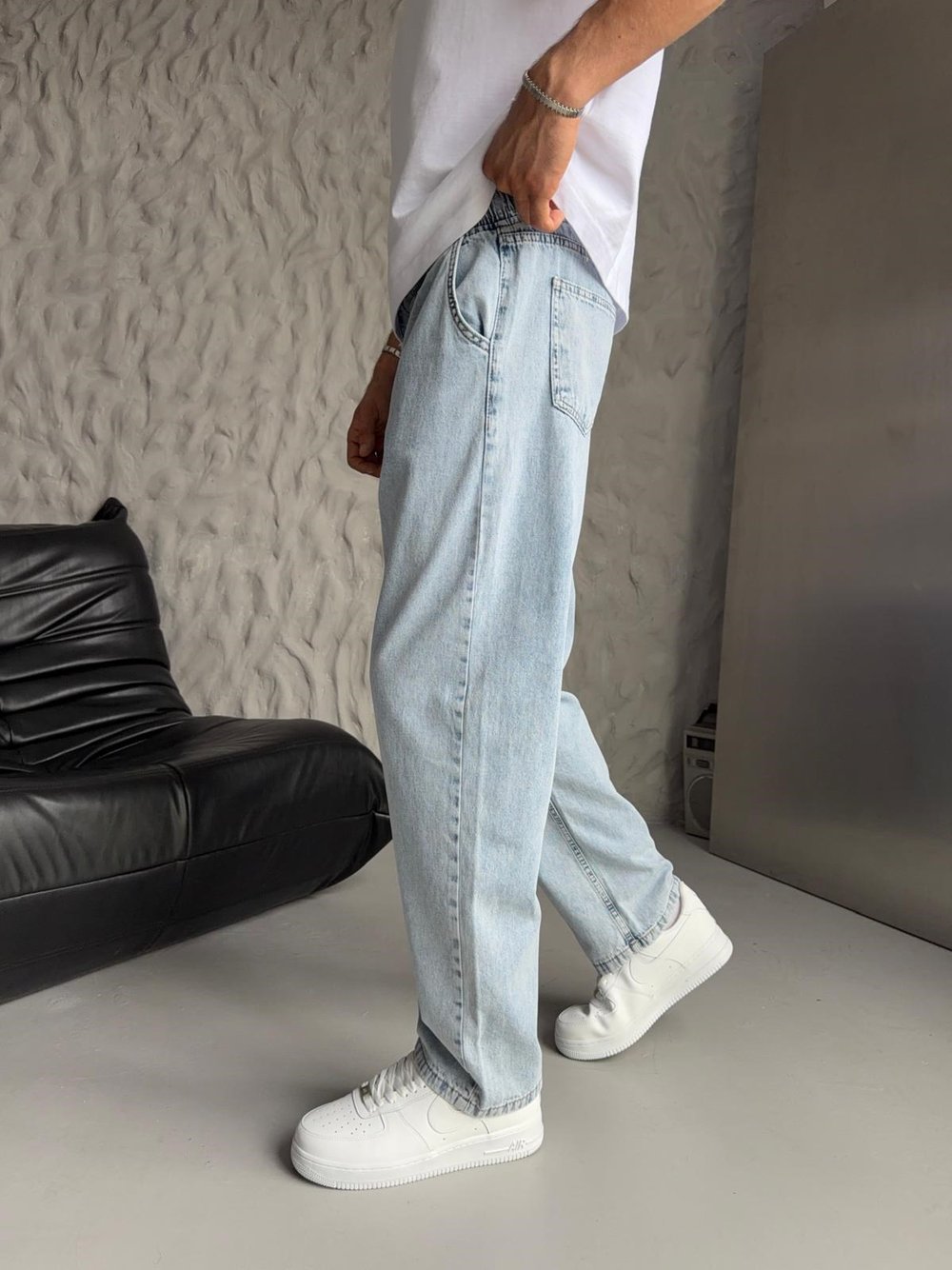BAGGY İP BAĞLAMALI RAHAT KUMAŞ KOT PANTOLON BUZMAVİ