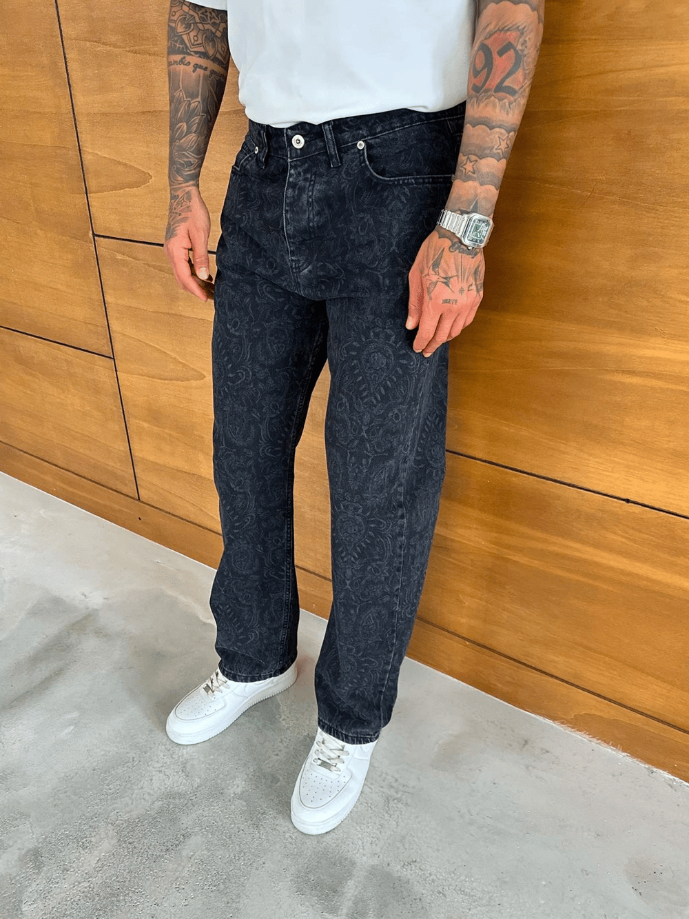 BAGGY KALIP DESENLİ TASARIM JEAN FÜME