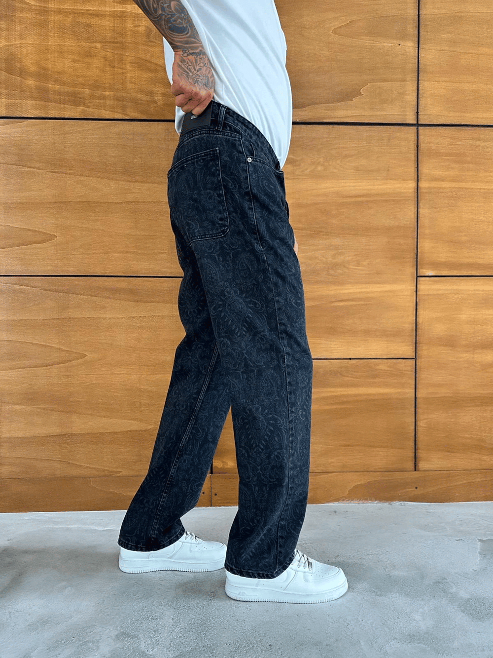 BAGGY KALIP DESENLİ TASARIM JEAN FÜME