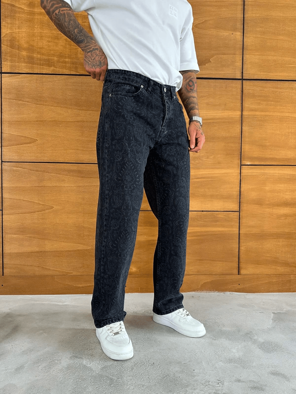 BAGGY KALIP DESENLİ TASARIM JEAN FÜME