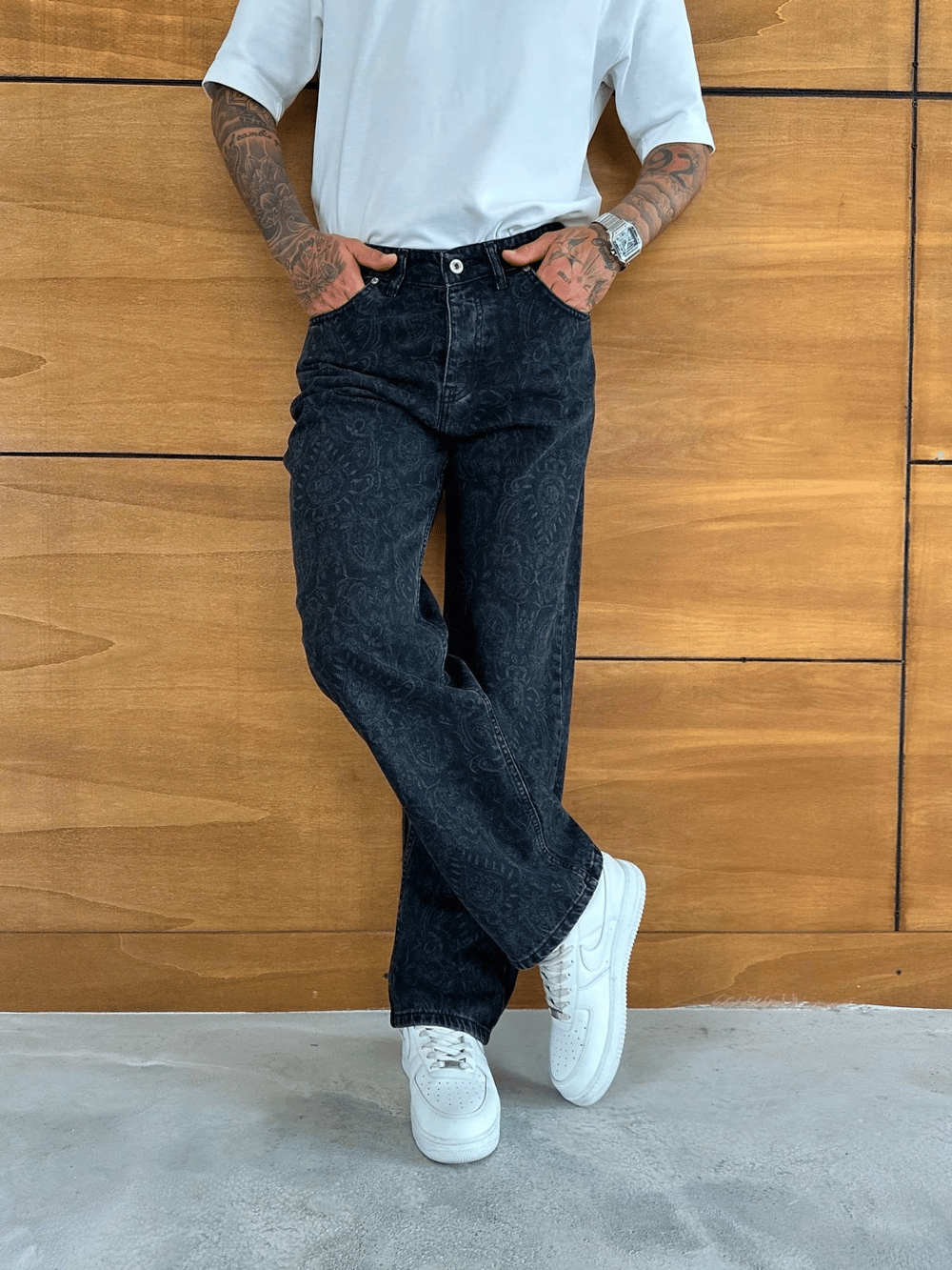 BAGGY KALIP DESENLİ TASARIM JEAN FÜME
