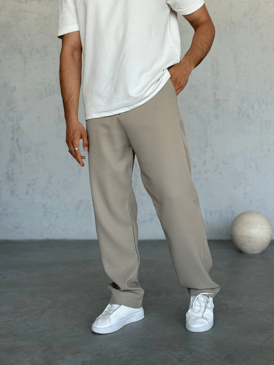 BAGGY KALIP DS FİTİLLİ PANTOLON KREM
