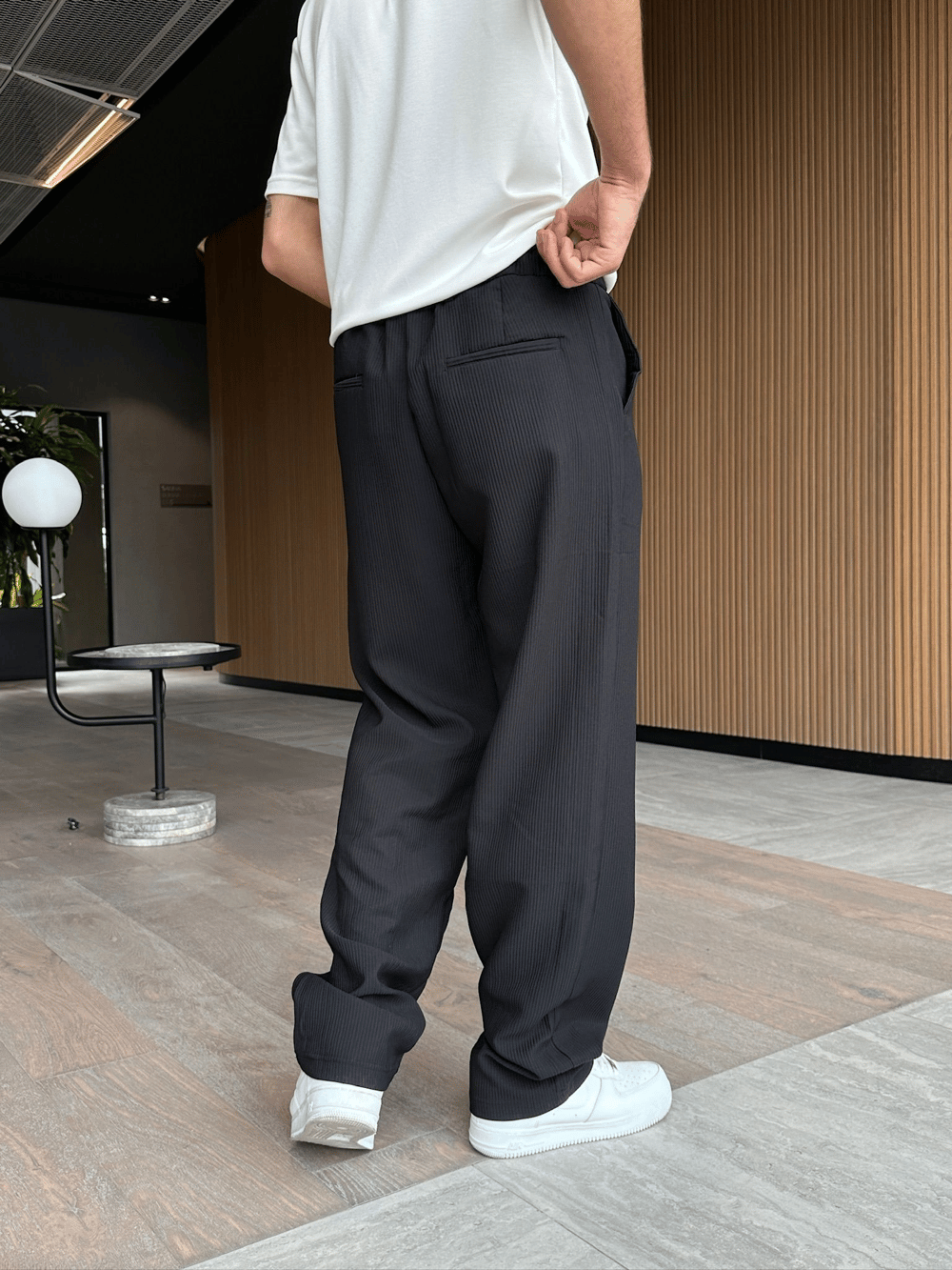 BAGGY KALIP FİTİLLİ DS PANTOLON SİYAH