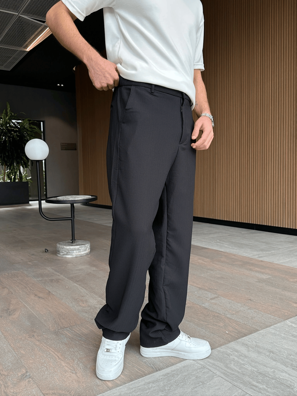 BAGGY KALIP FİTİLLİ DS PANTOLON SİYAH