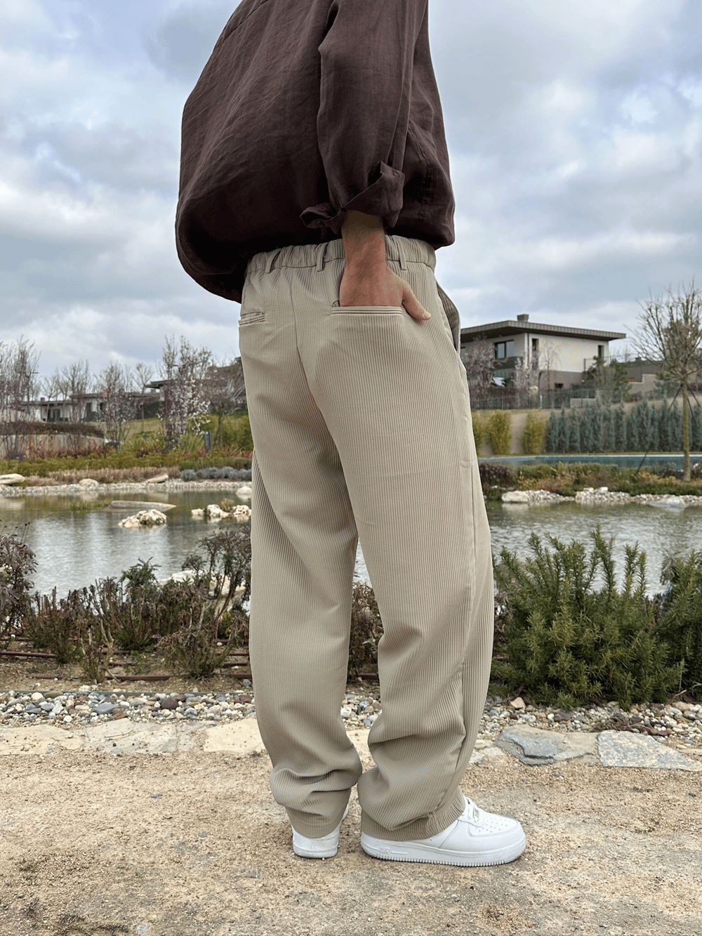 BAGGY KALIP FİTİLLİ DS PANTOLON SU YEŞİLİ