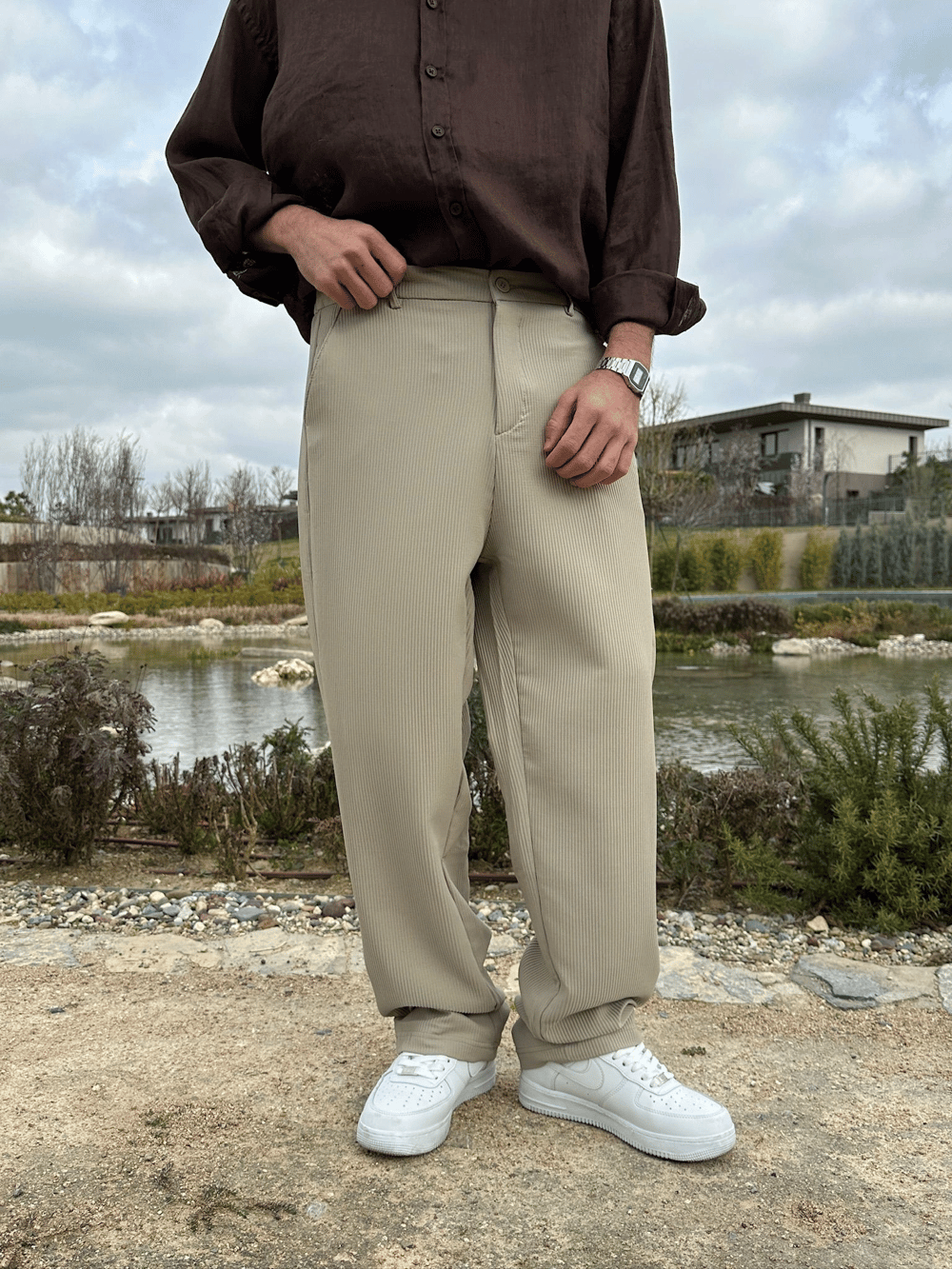 BAGGY KALIP FİTİLLİ DS PANTOLON SU YEŞİLİ