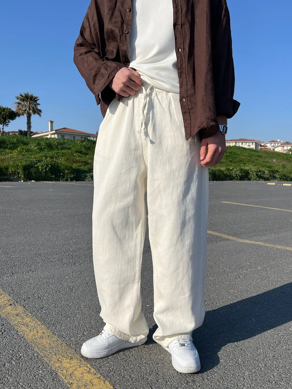 BAGGY KALIP GABARDİN KUMAŞ DS PANTOLON BEYAZ