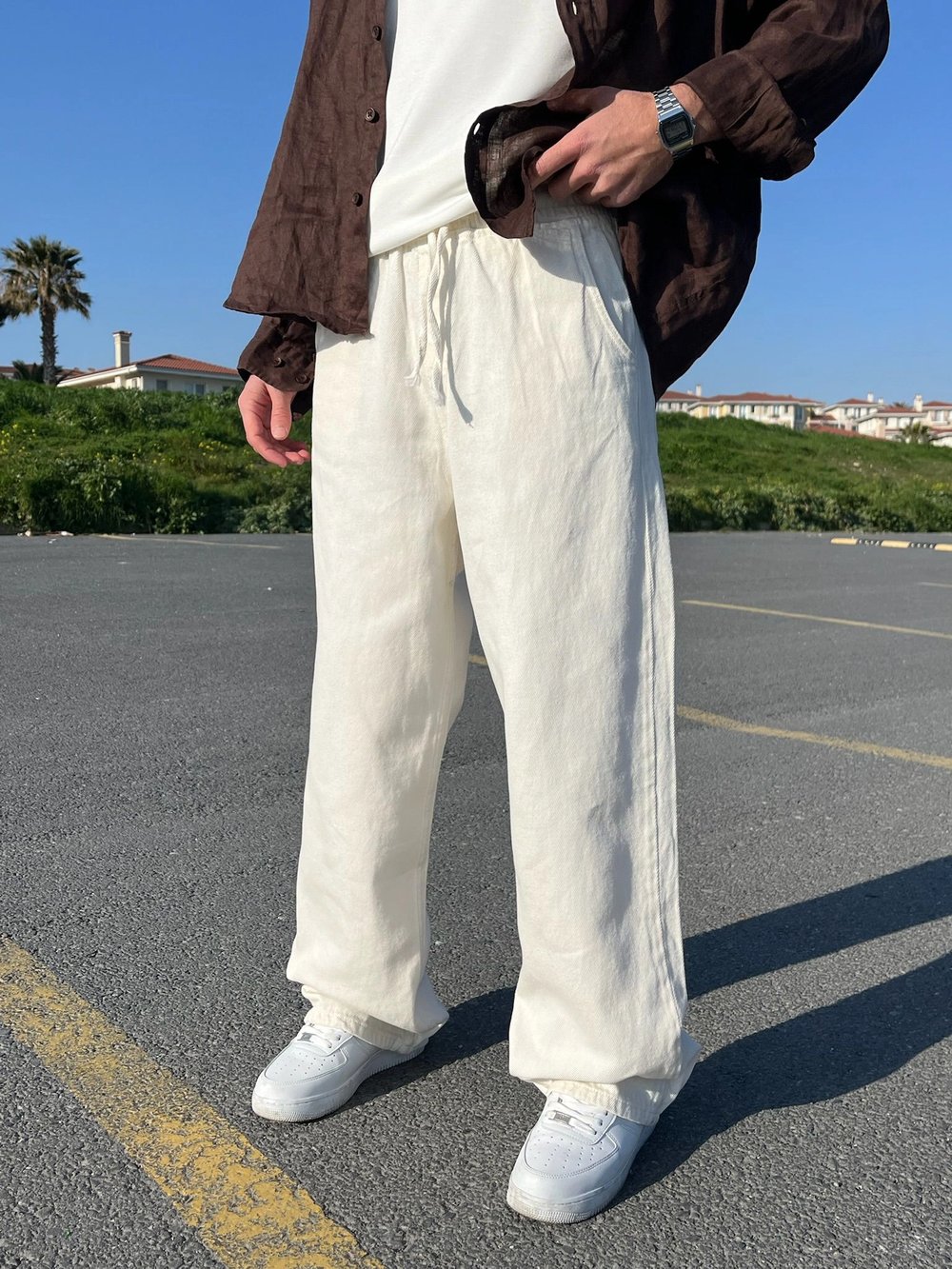 BAGGY KALIP GABARDİN KUMAŞ DS PANTOLON BEYAZ