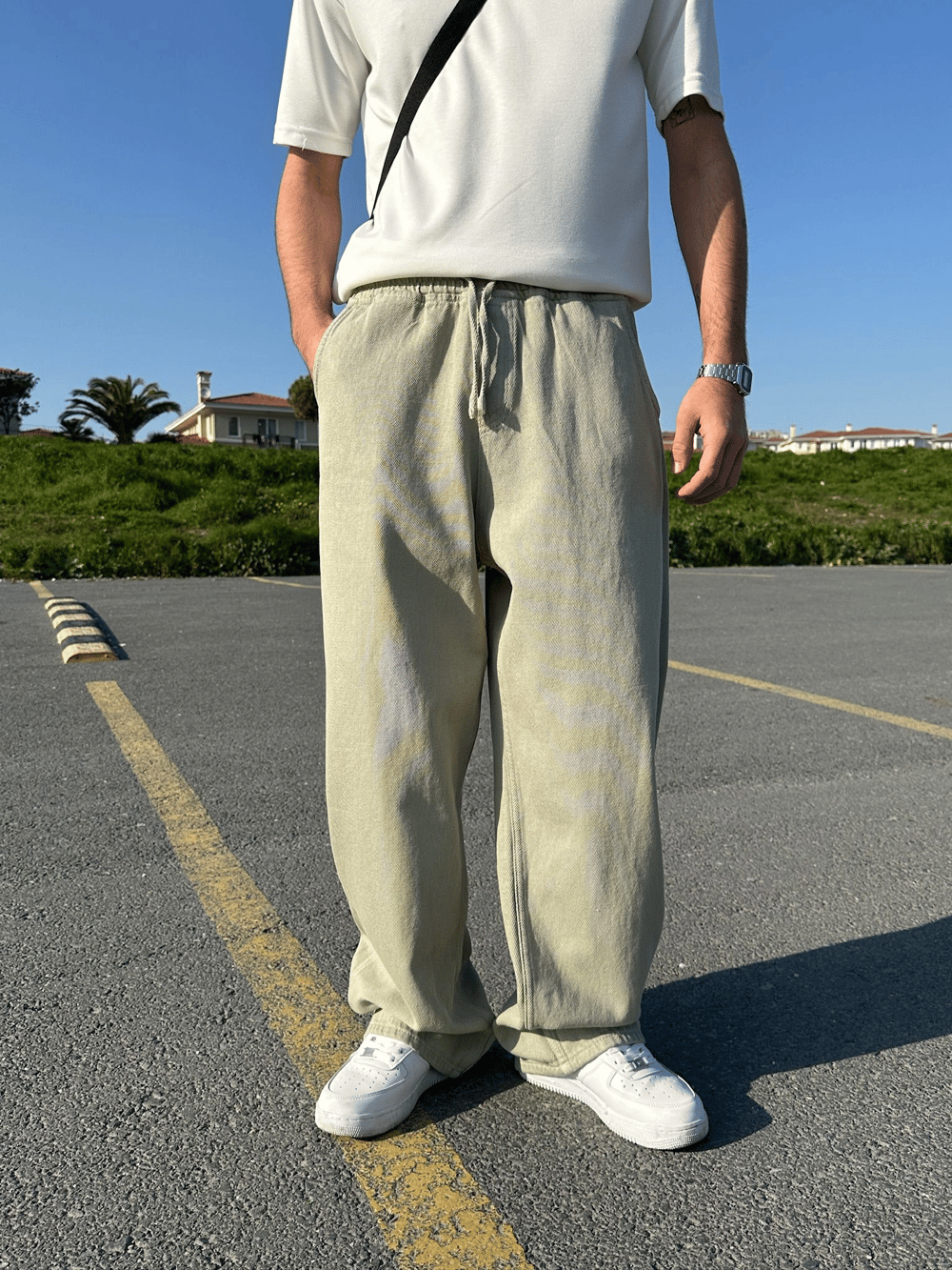 BAGGY KALIP GABARDİN KUMAŞ DS PANTOLON SU YEŞİLİ