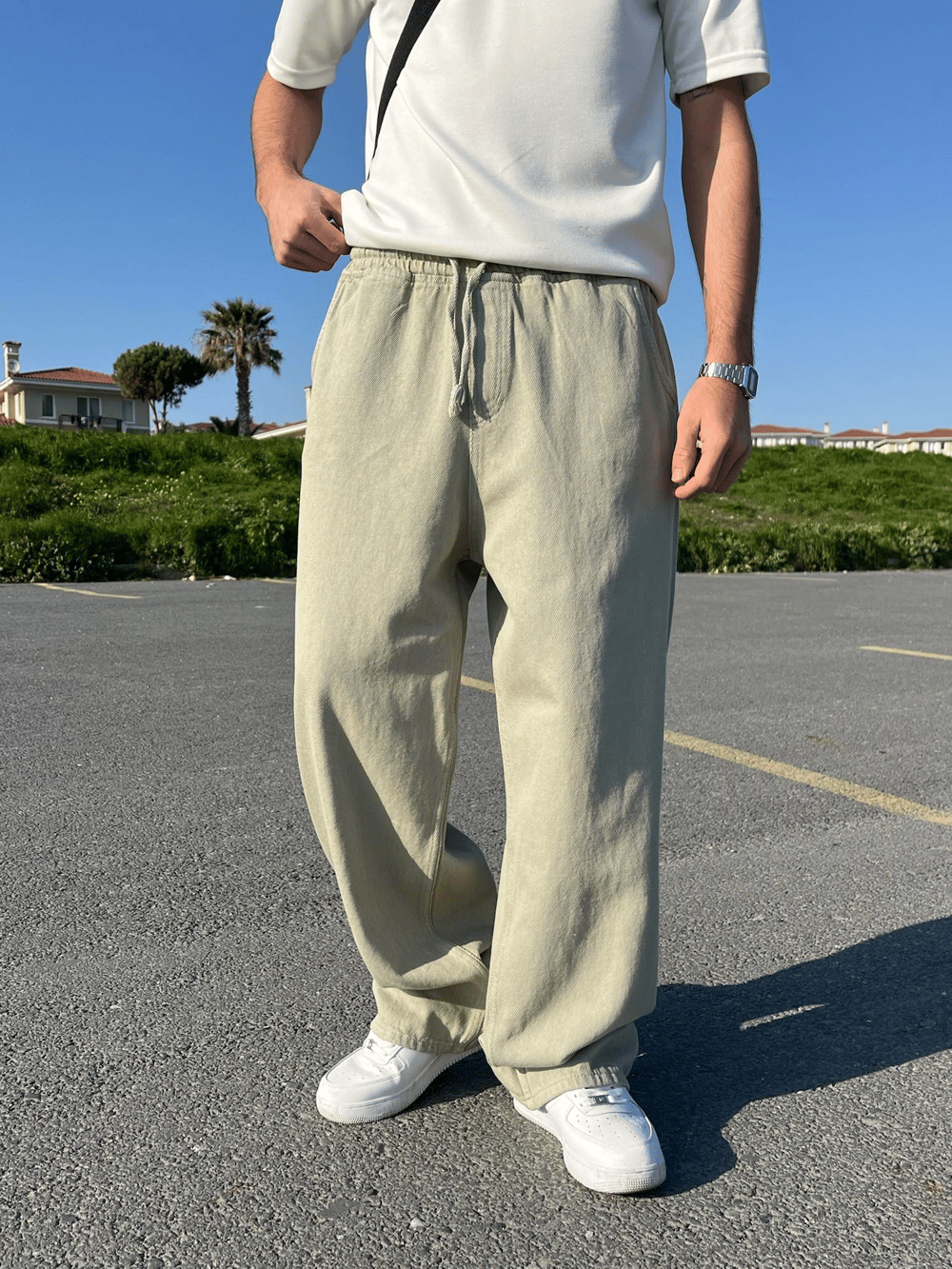 BAGGY KALIP GABARDİN KUMAŞ DS PANTOLON SU YEŞİLİ