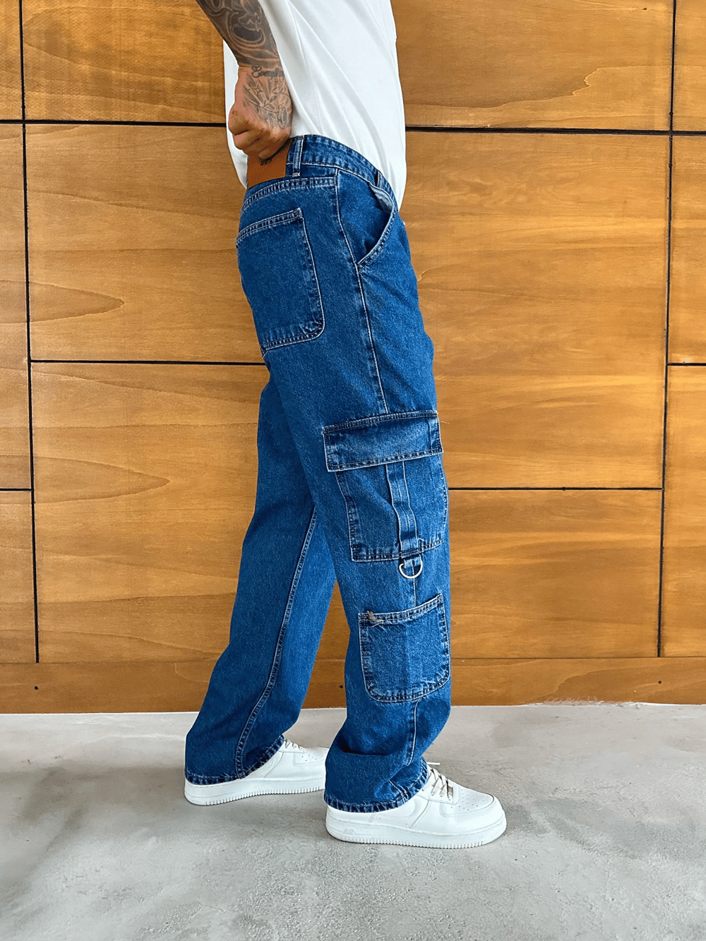 BAGGY KALIP KARGO CEP DETAY JEAN MAVİ
