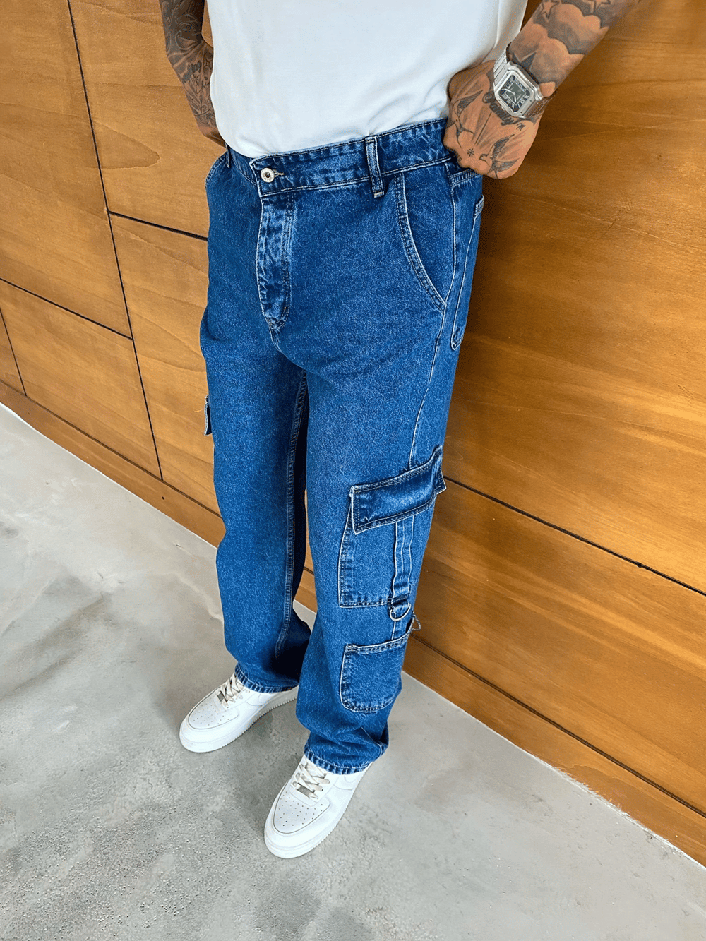 BAGGY KALIP KARGO CEP DETAY JEAN MAVİ