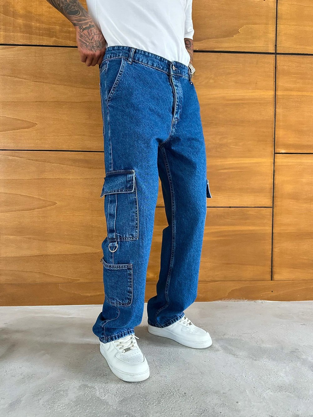 BAGGY KALIP KARGO CEP DETAY JEAN MAVİ