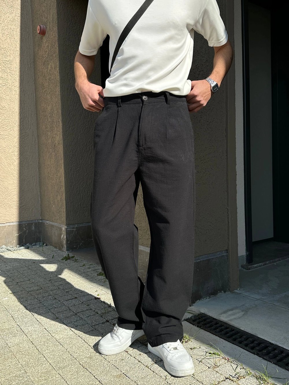 BAGGY KALIP KETEN KUMAŞ ŞERİTLİ DS PANTOLON SİYAH