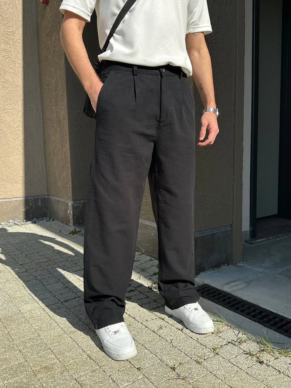 BAGGY KALIP KETEN KUMAŞ ŞERİTLİ DS PANTOLON SİYAH