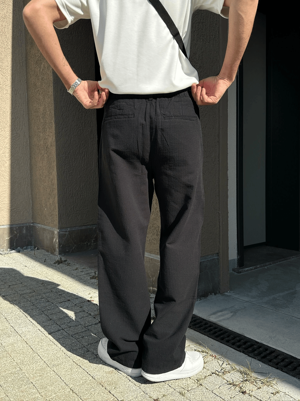 BAGGY KALIP KETEN KUMAŞ ŞERİTLİ DS PANTOLON SİYAH