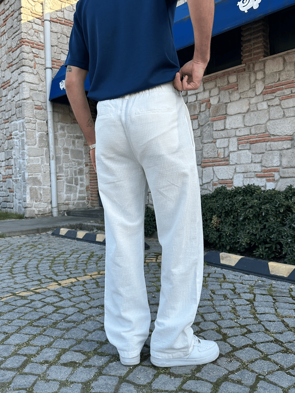 BAGGY KALIP KETEN KUMAŞ ŞERİTLİ DS PANTOLON BEYAZ