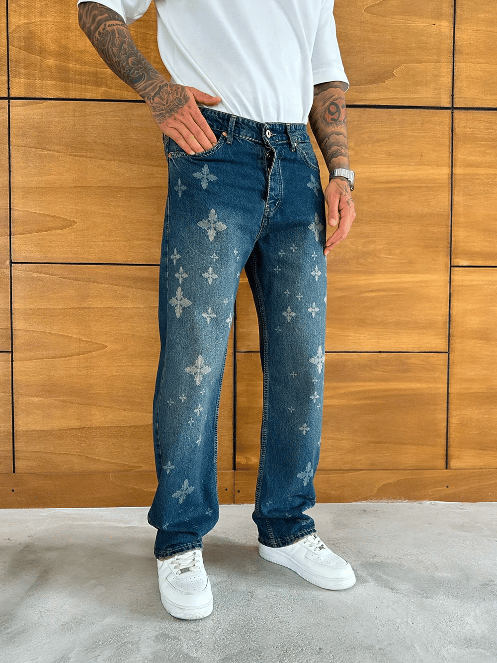 BAGGY KALIP MOTİFLİ TASARIM JEAN MAVİ