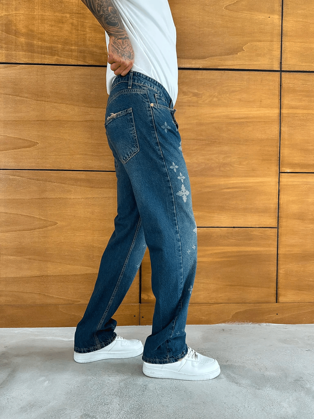 BAGGY KALIP MOTİFLİ TASARIM JEAN MAVİ
