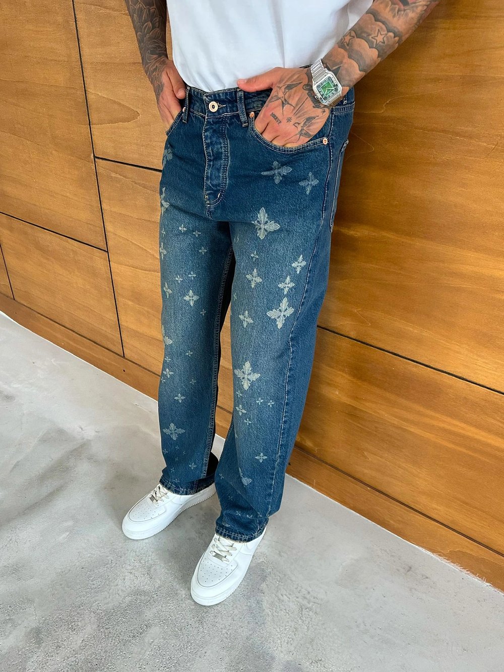 BAGGY KALIP MOTİFLİ TASARIM JEAN MAVİ