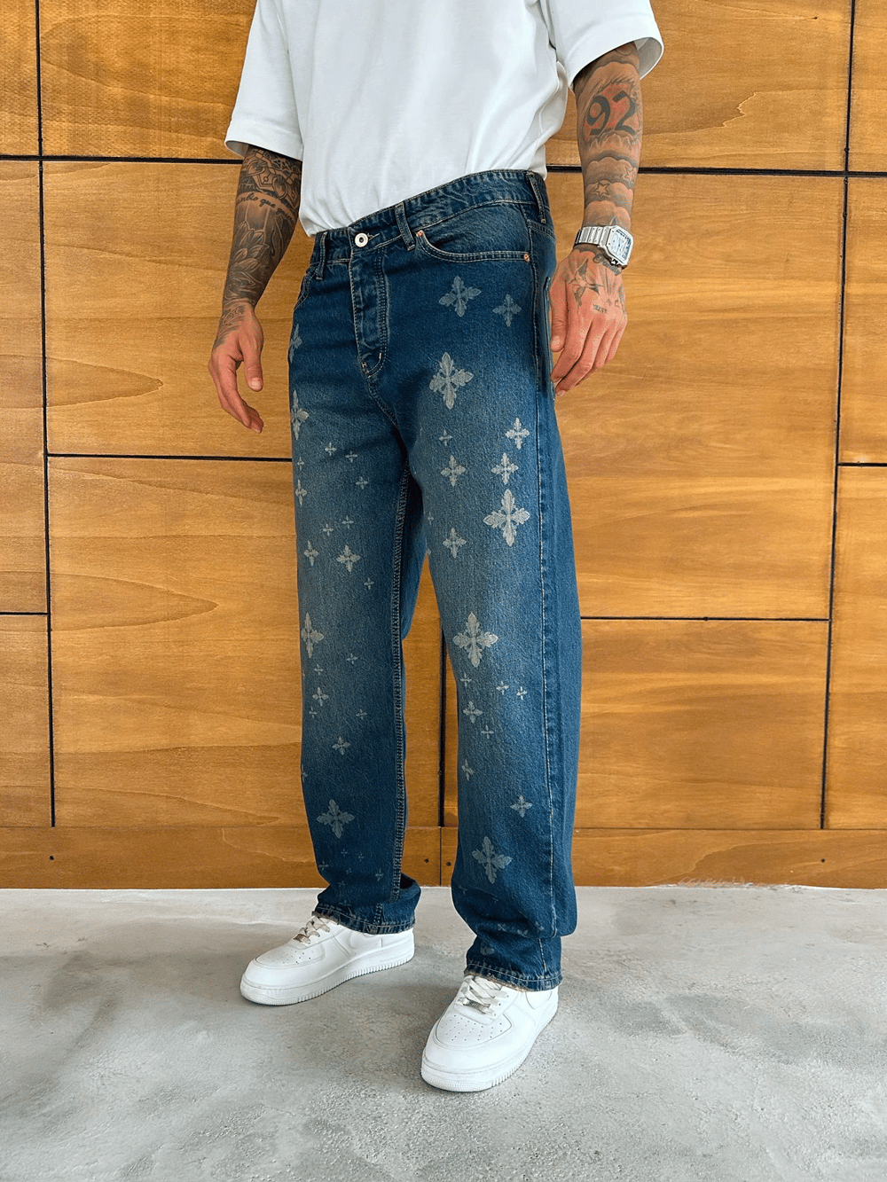 BAGGY KALIP MOTİFLİ TASARIM JEAN MAVİ