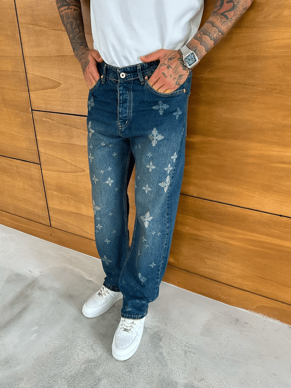 BAGGY KALIP MOTİFLİ TASARIM JEAN MAVİ