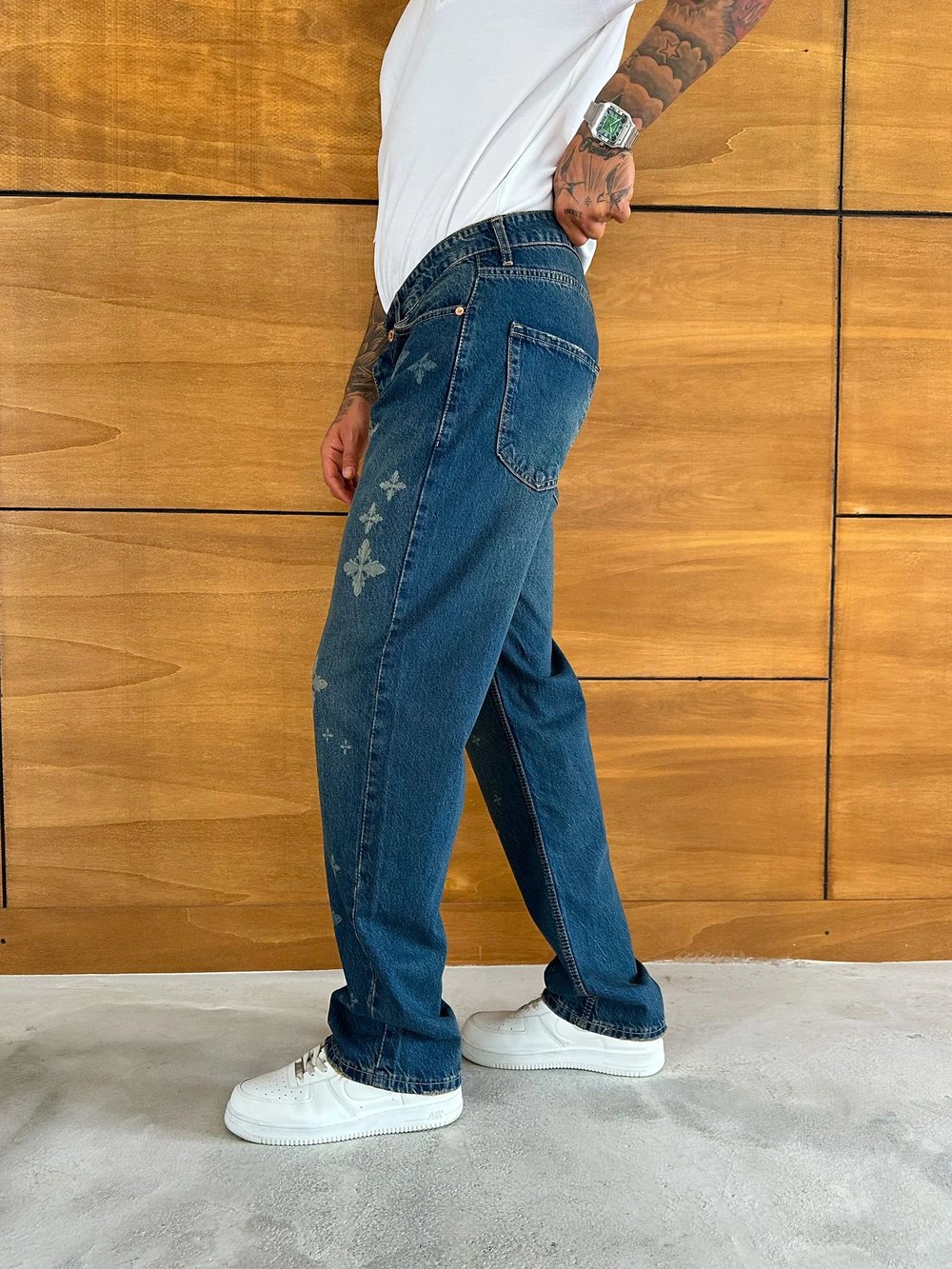 BAGGY KALIP MOTİFLİ TASARIM JEAN MAVİ