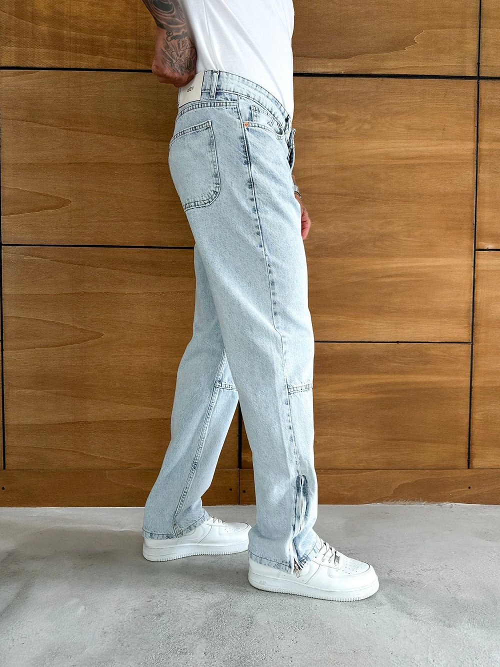 BAGGY KALIP PAÇA FERMUARLI JEAN BUZ MAVİSİ