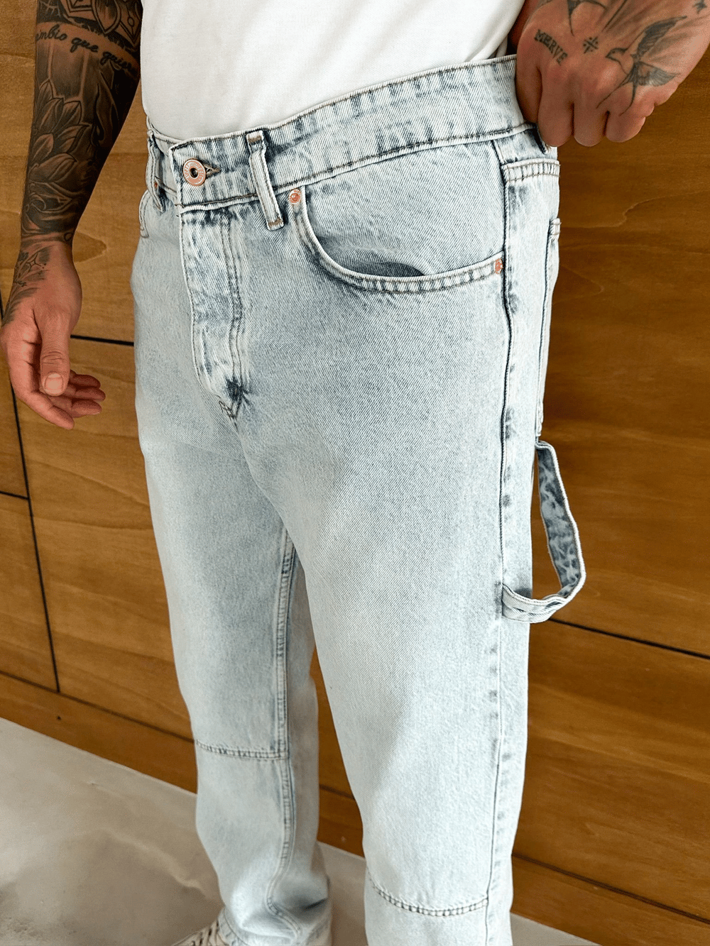 BAGGY KALIP PAÇA FERMUARLI JEAN BUZ MAVİSİ