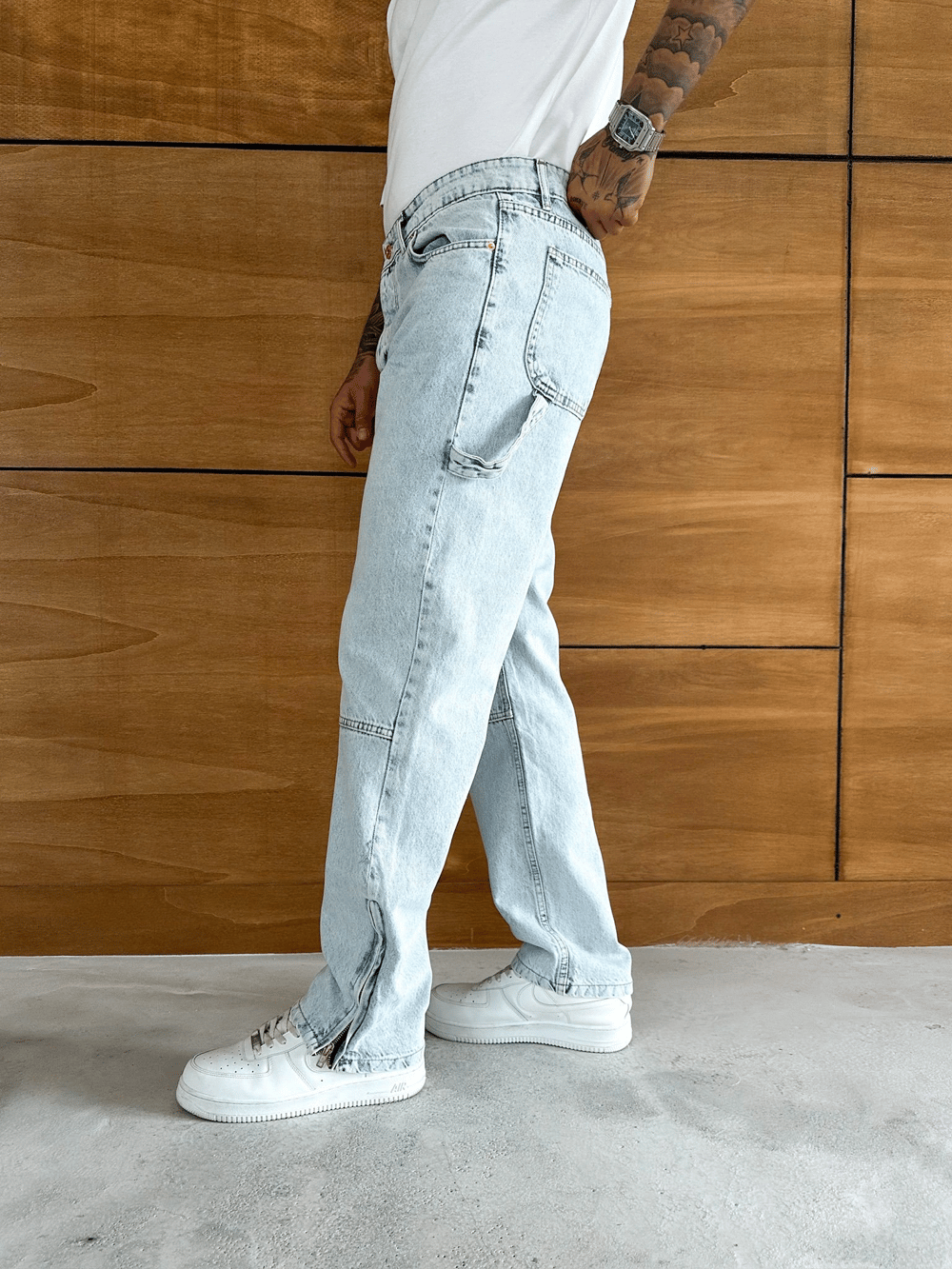 BAGGY KALIP PAÇA FERMUARLI JEAN BUZ MAVİSİ