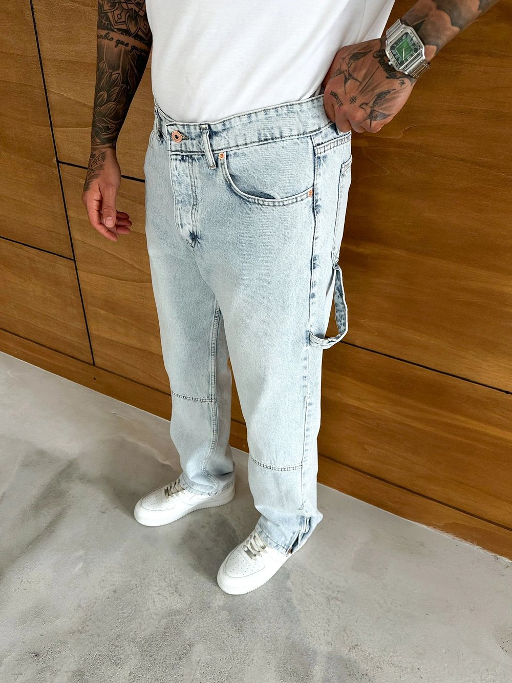 BAGGY KALIP PAÇA FERMUARLI JEAN BUZ MAVİSİ