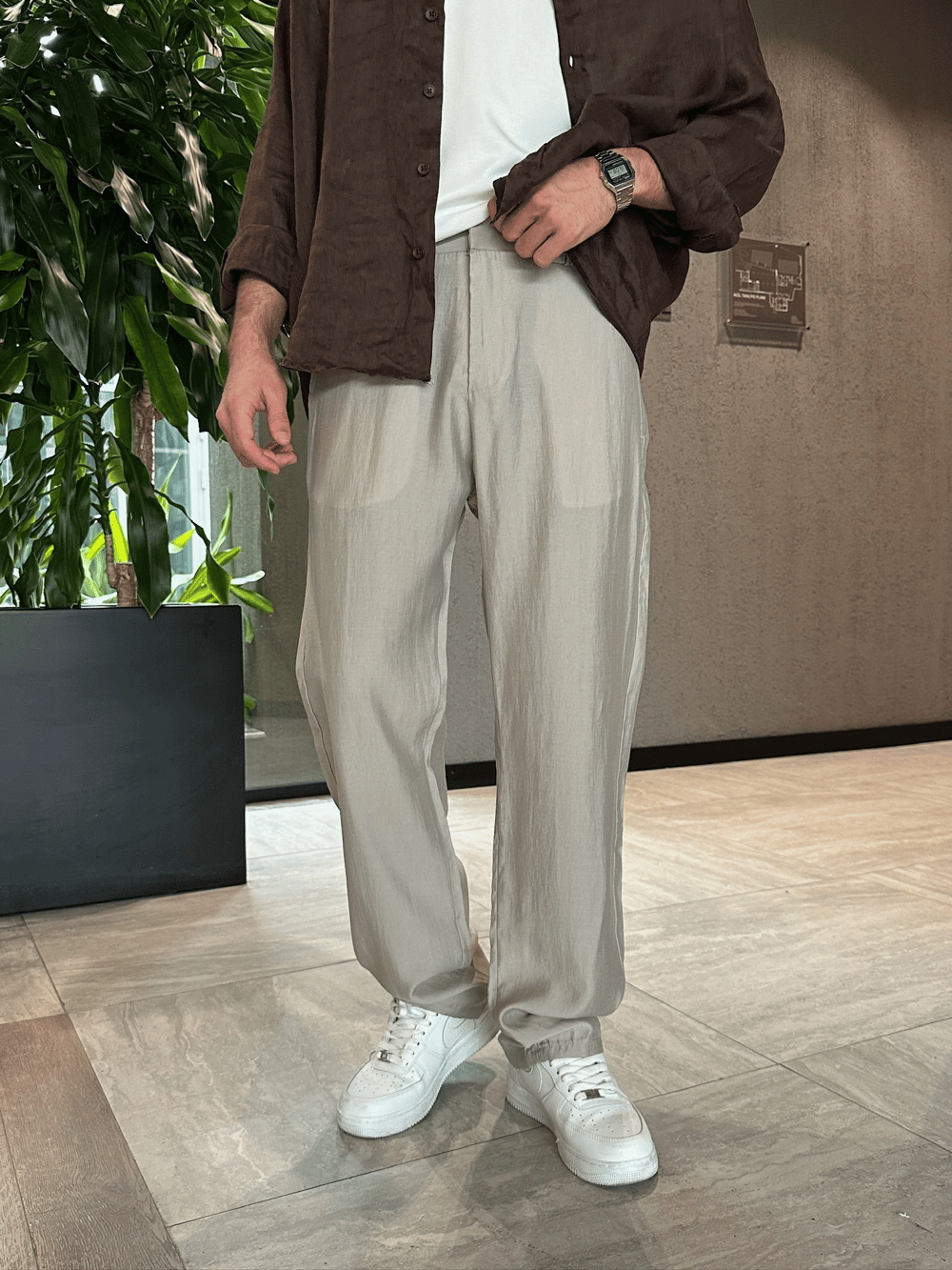 BAGGY KALIP TENSEL KUMAŞ DS PANTOLON BEJ