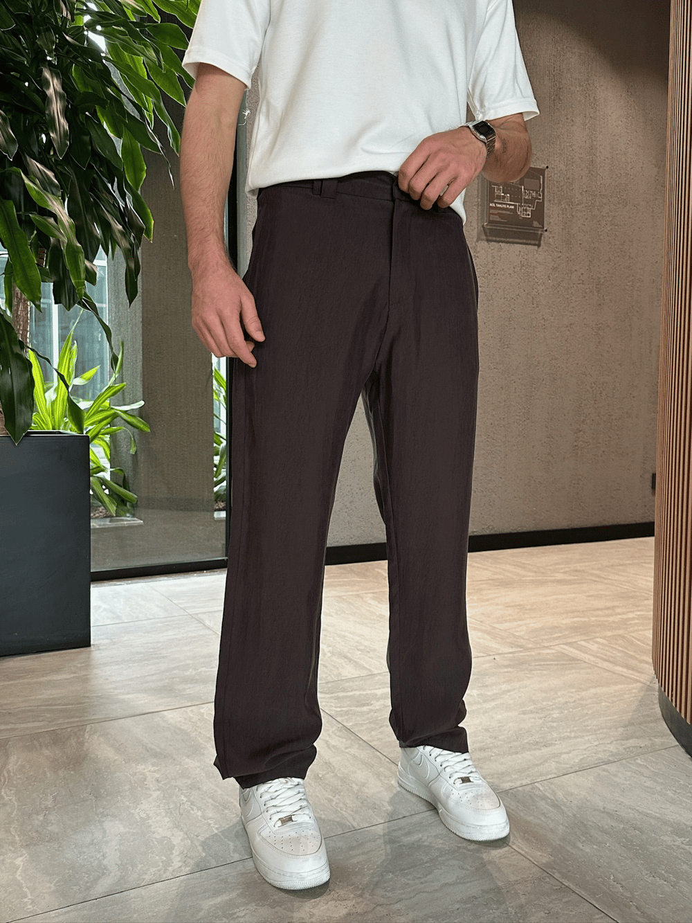 BAGGY KALIP TENSEL KUMAŞ DS PANTOLON KAHVE