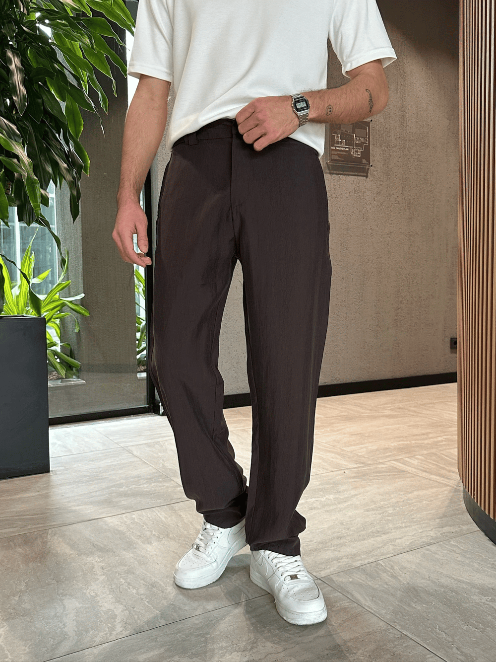BAGGY KALIP TENSEL KUMAŞ DS PANTOLON KAHVE