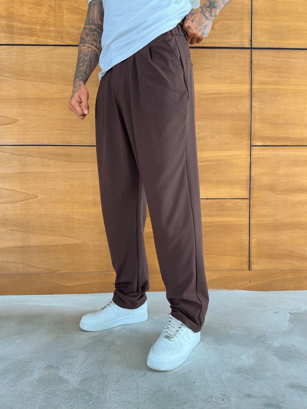 BAGGY KALIP WELL PİLELİ PANTOLON KAHVE