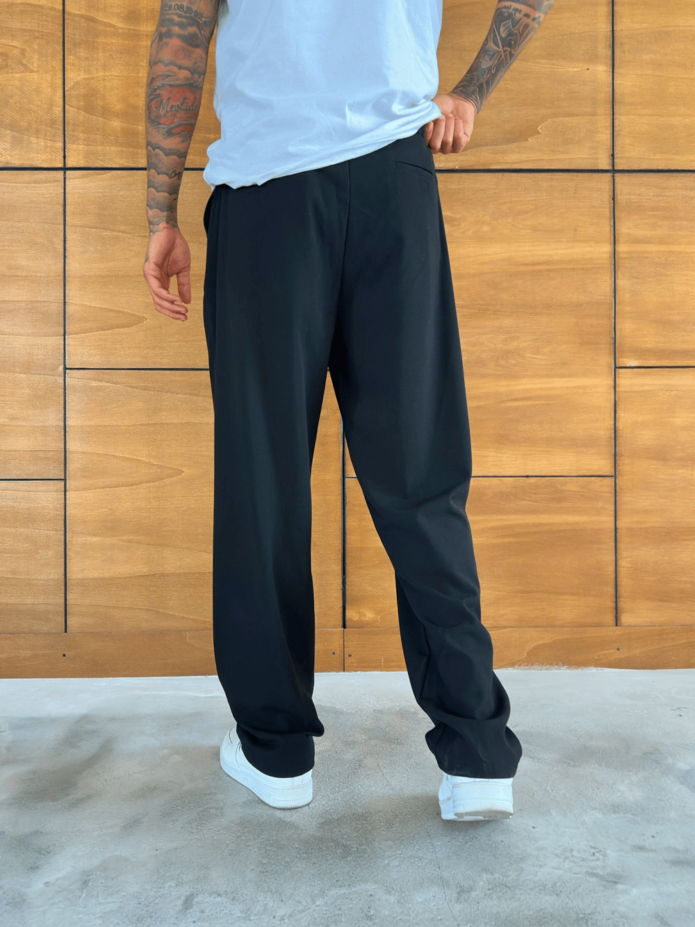 BAGGY KALIP WELL PİLELİ PANTOLON SİYAH