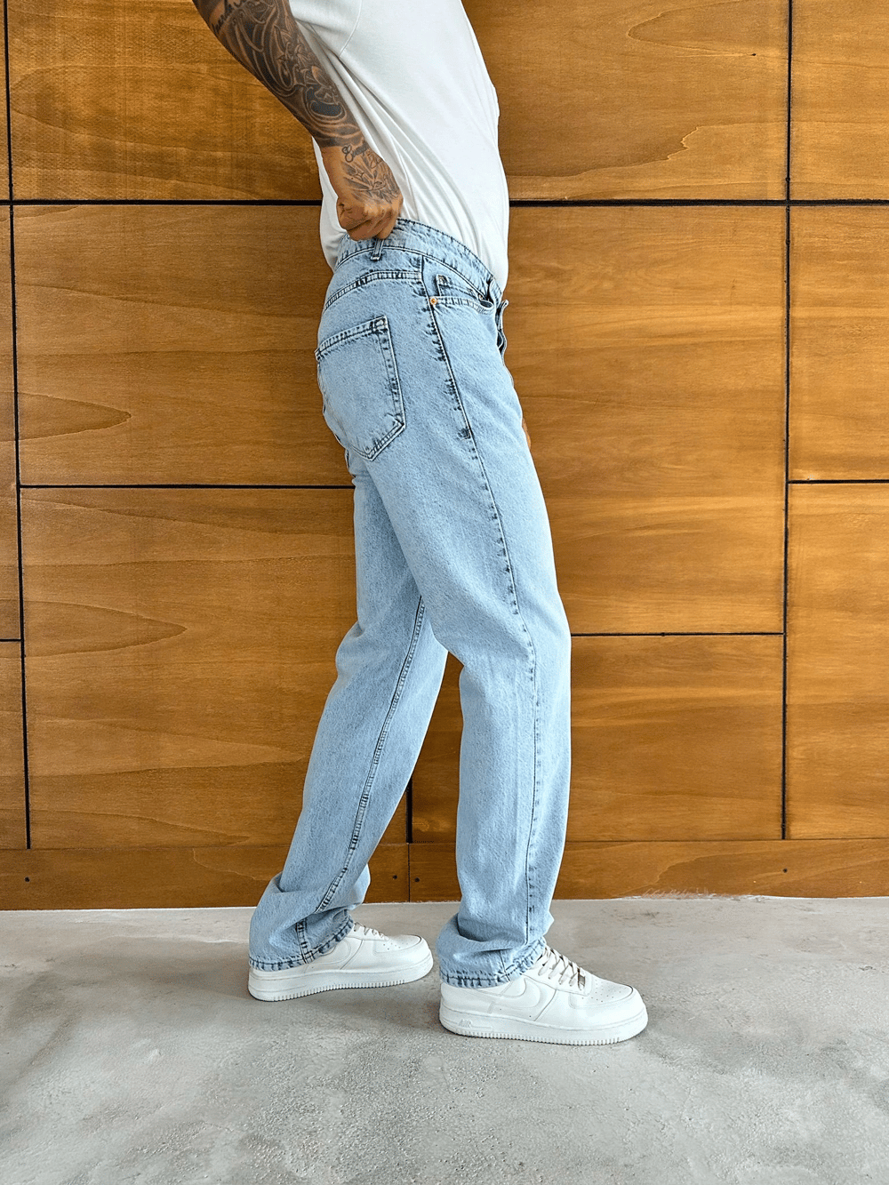 BAGGY KALIP YIKAMALI JEAN BUZ MAVİSİ
