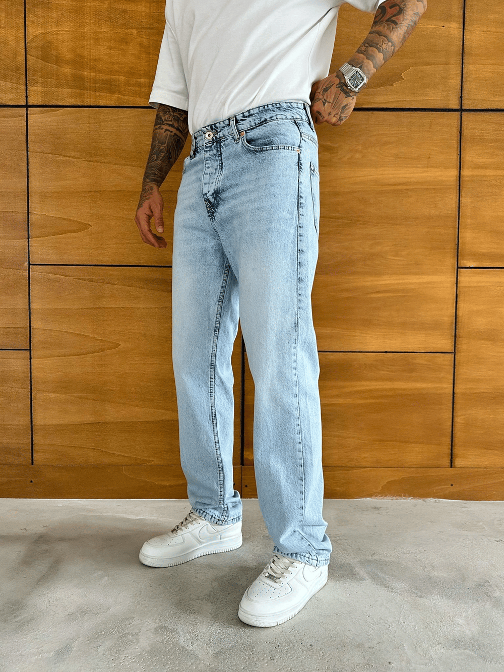 BAGGY KALIP YIKAMALI JEAN BUZ MAVİSİ
