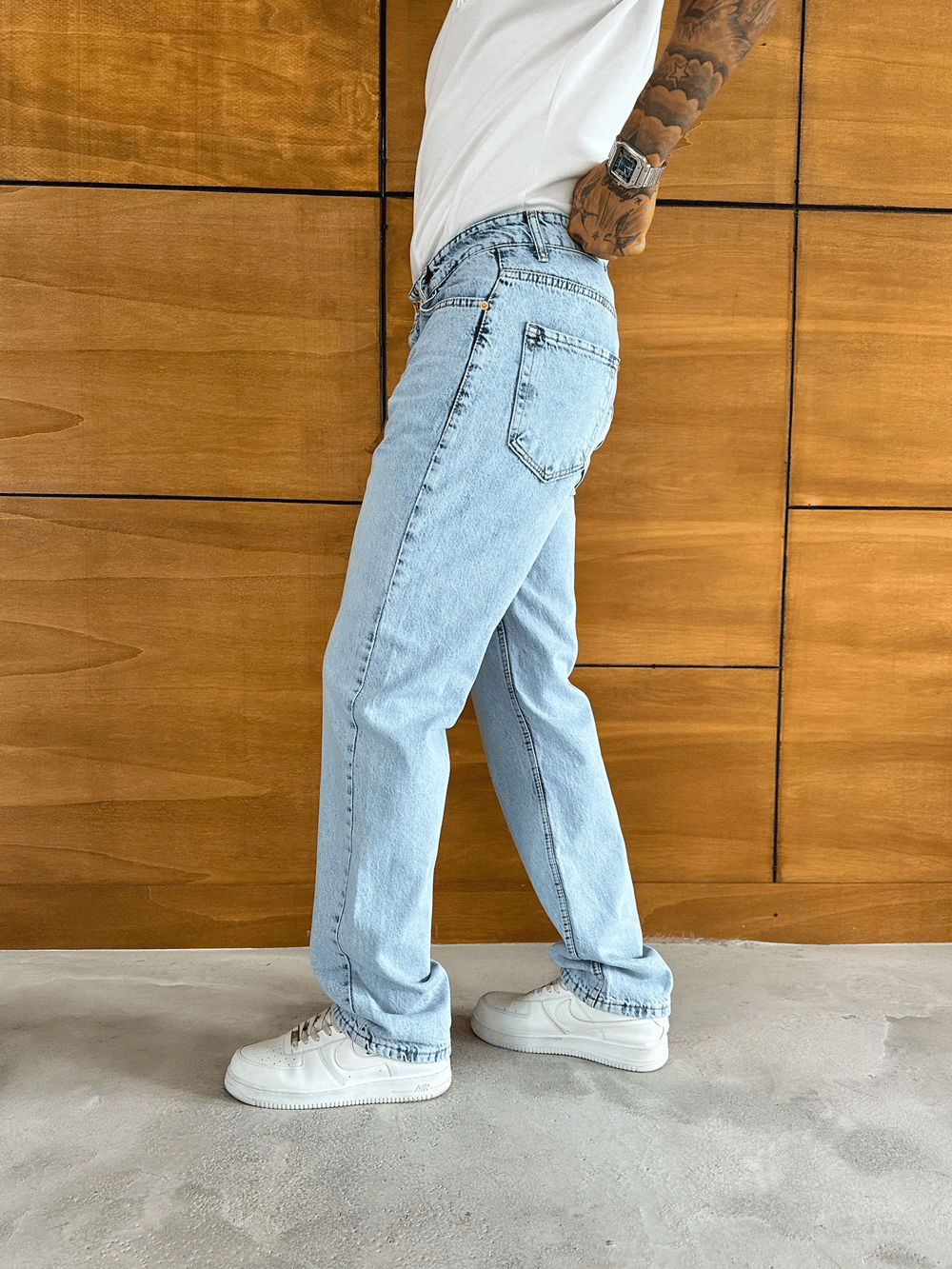 BAGGY KALIP YIKAMALI JEAN BUZ MAVİSİ