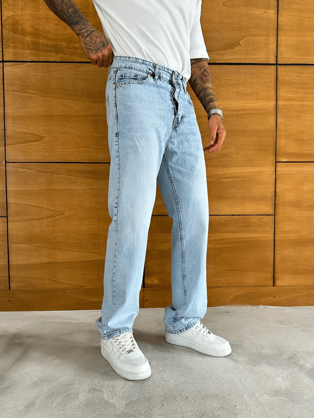 BAGGY KALIP YIKAMALI JEAN BUZ MAVİSİ