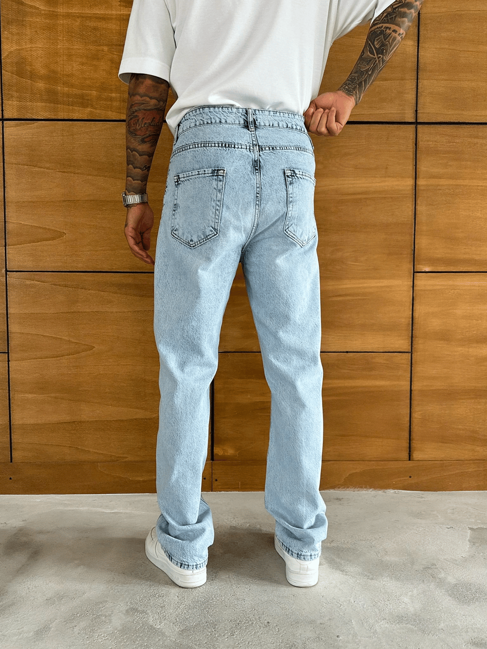 BAGGY KALIP YIKAMALI JEAN BUZ MAVİSİ