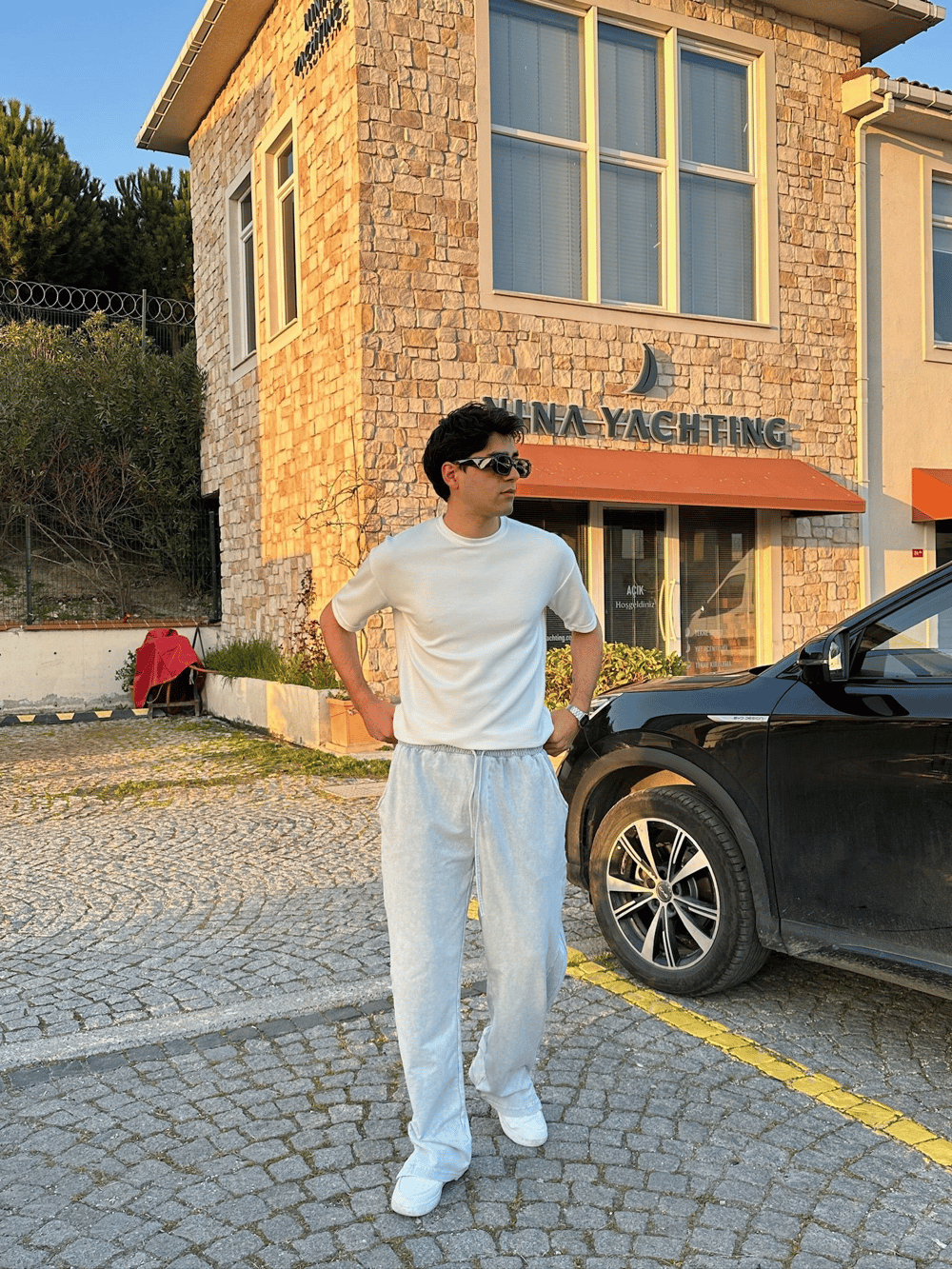 BAGGY KALIP YIKAMALI KUMAŞ MORROW EŞOFMAN BEYAZ