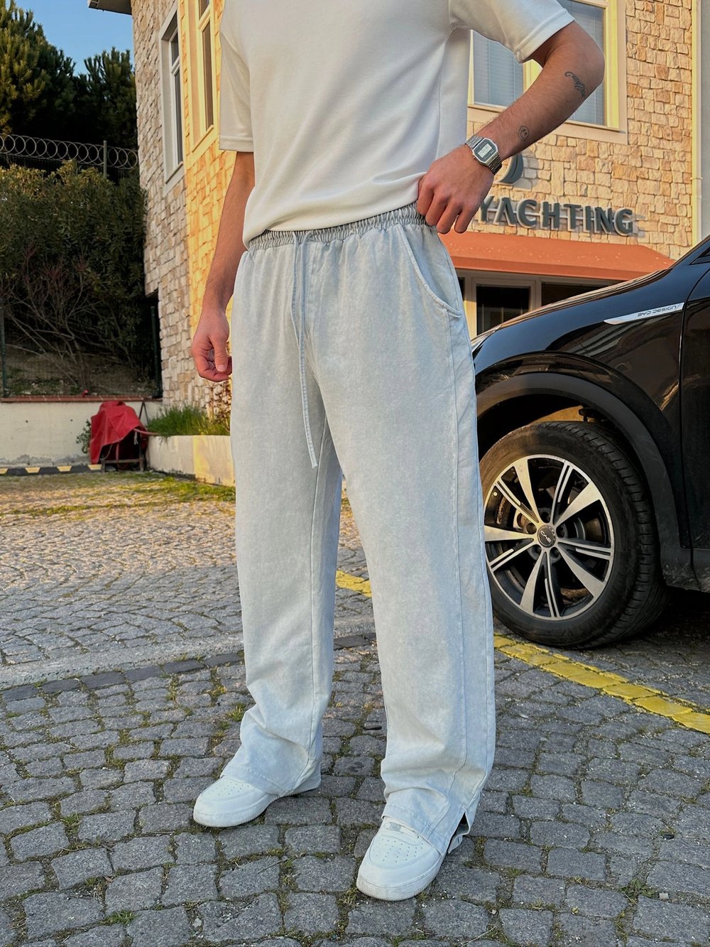 BAGGY KALIP YIKAMALI KUMAŞ MORROW EŞOFMAN BEYAZ