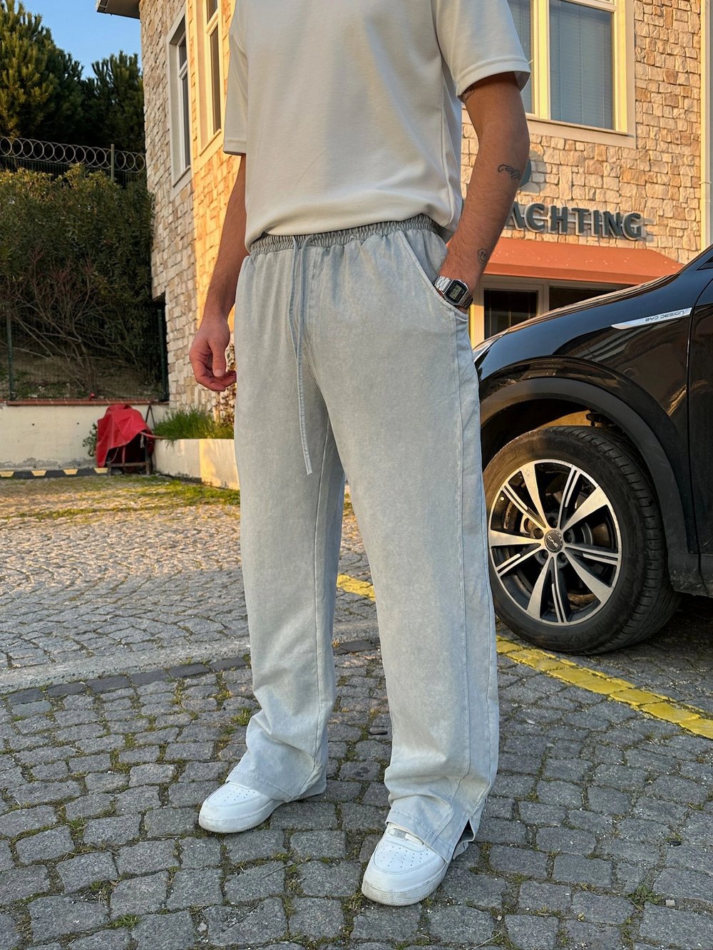 BAGGY KALIP YIKAMALI KUMAŞ MORROW EŞOFMAN BEYAZ