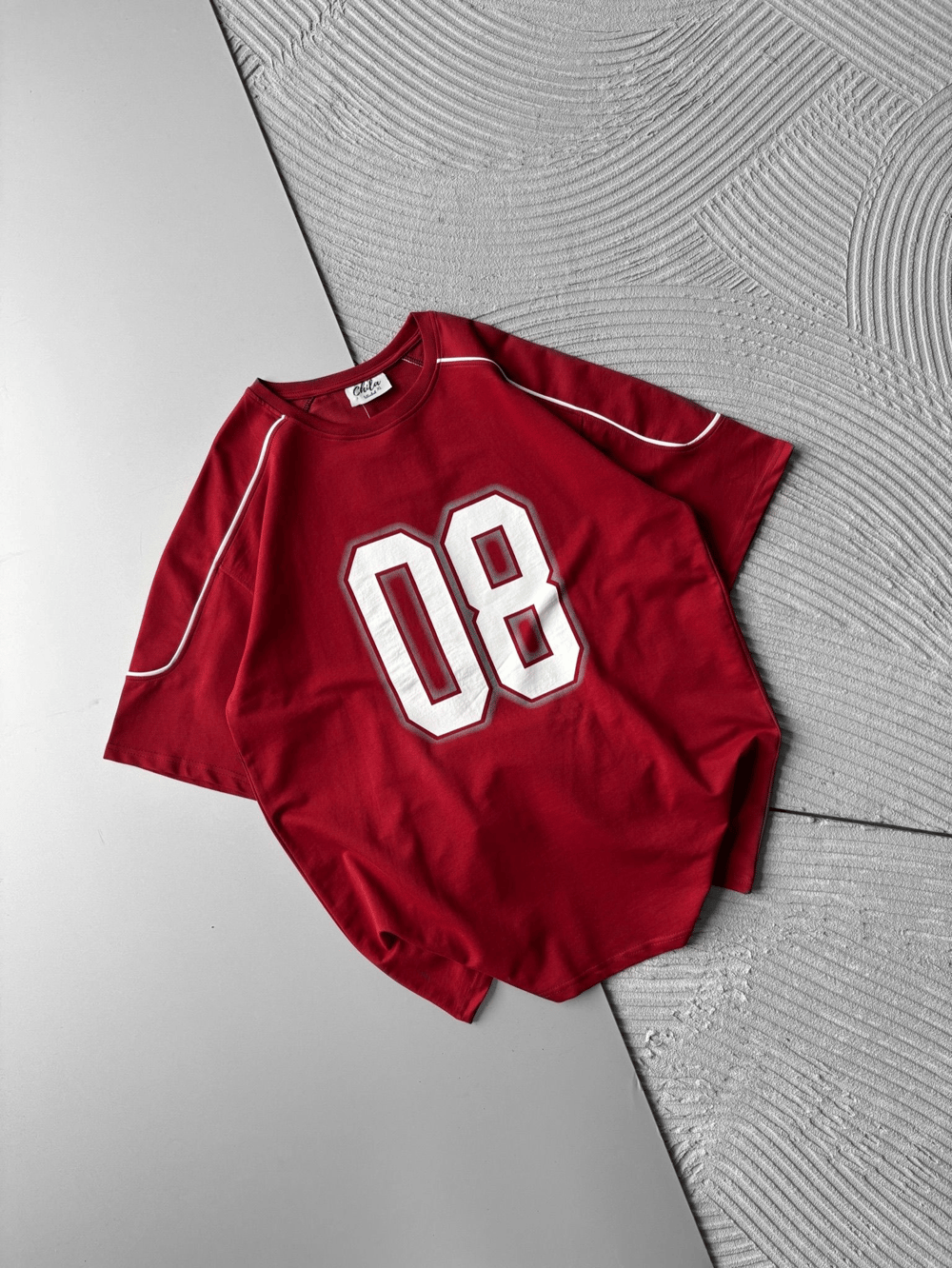 BISIKLET YAKA 08 BASKI OVERSIZE TSHIRT KIRMIZI