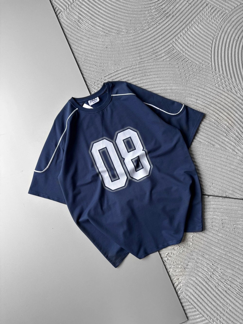 BISIKLET YAKA 08 BASKI OVERSIZE TSHIRT MAVİ