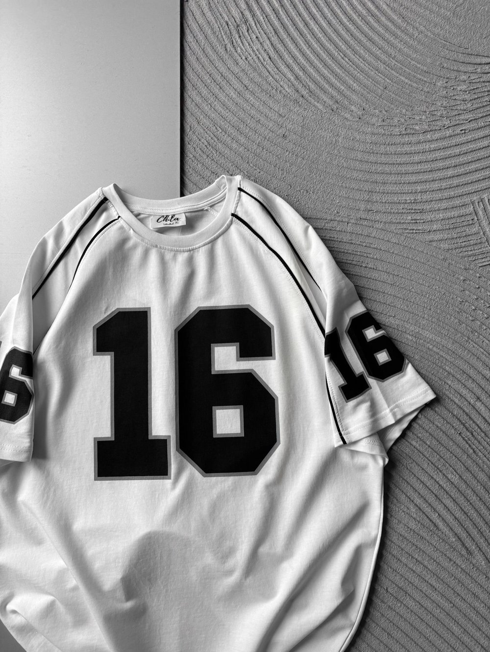 BISIKLET YAKA 16 BASKI OVERSIZE TSHIRT BEYAZ