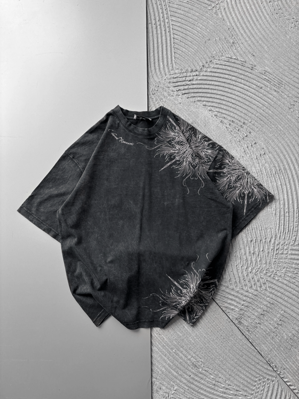 BISIKLET YAKA YIKAMALI KUMAŞ ETHEREAL OVERSIZE TSHIRT SİYAH